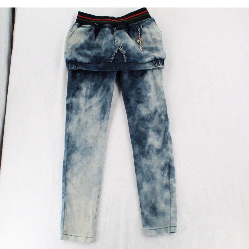 Youli Acid Wash Denim Pull on Skirt pants combo 80’s Style Sz 8